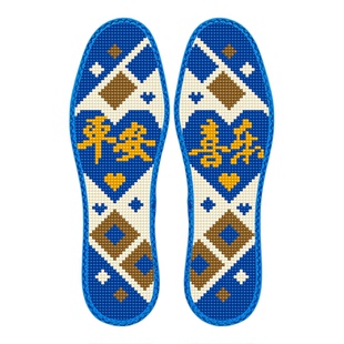 2026新款几何图案平安喜乐七层纯棉布花边十字绣鞋垫半成品自己绣