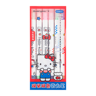 广博三丽鸥热可擦荧光笔小学生专用划重点标记笔双头荧光色女孩荧光擦擦笔浅色可擦记号笔魔力擦可擦笔消字笔