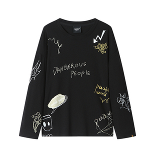 Dangerouspeople薛之谦dsp纸袋头涂鸦印花T恤潮牌宽松百搭薄长袖