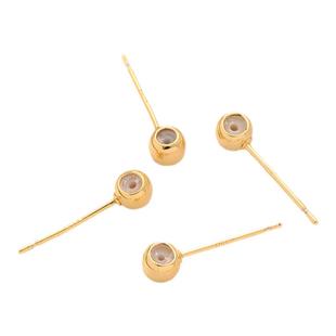 14K包金硅胶珠耳钉手工diy耳饰配件银色925钢印白金色耳针材料