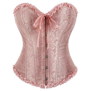 藕粉玫瑰提花外穿鱼骨胸衣抹胸短款上衣单排扣绑带束腰内搭马面裙