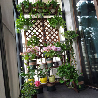 阳台花架落地式多层防腐木花架碳化木花箱户外庭院长方形种植箱