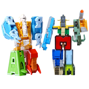 新乐新字母变形玩具正版26个英文套装恐龙儿童男孩机器人汽车标品