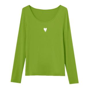 Amii春季新款T恤内搭打底衫大圆领弹力印花长袖上衣女士小衫