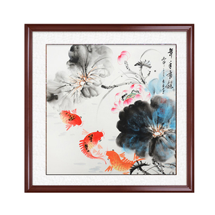 连年有余手绘花鸟画客厅沙发背景墙挂画餐厅卧室床头玄关装饰画框