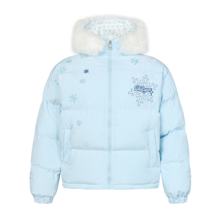 DHSS美式雪花刺绣毛领连帽棉服外套情侣冬季加厚保暖面包服棉衣