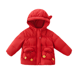 女童棉衣冬装洋气加厚儿童羽绒棉服冬季红色保暖女宝宝棉袄拜年服