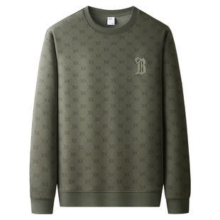 潮牌欧货男士秋冬圆领加绒卫衣加厚轻奢字母长袖休闲百搭重磅上衣