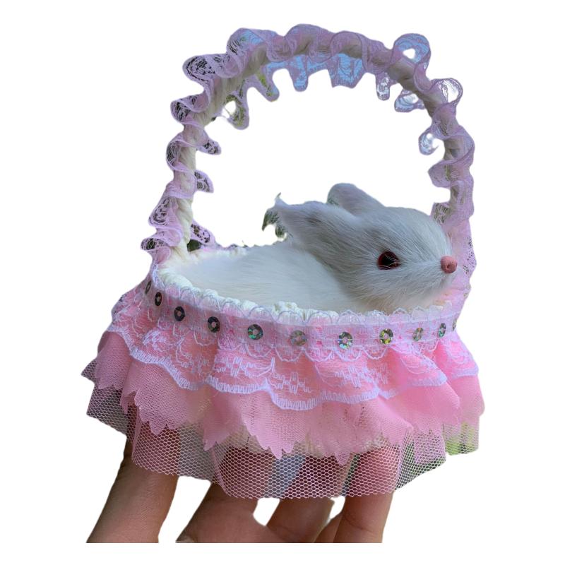 花篮子里的小兔子毛绒玩具小白兔仿真提篮兔儿童玩偶摆件礼物兔兔