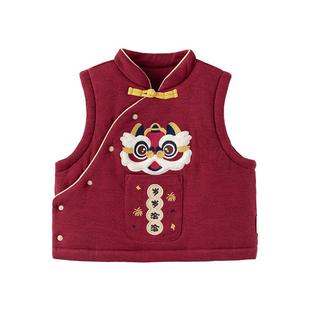 babylove婴儿夹棉马甲冬季宝宝保暖过年红色背心新年坎肩岁岁洽洽
