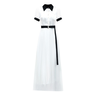 衬衫连衣裙气质显瘦百褶雪纺长裙