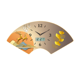 客厅扇形装饰画万年历挂墙钟家用挂钟现代餐厅大气电视墙电波时钟