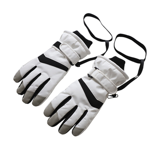 ins简洁黑白色 男女冬天滑雪手套骑行防风加绒加厚冬季防寒防丢绳