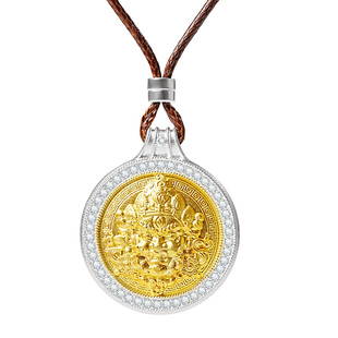 宫里上新黄财神吊坠男款纯银项链999足银古法银饰生日新年礼物