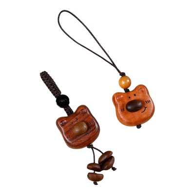 老桃木咖啡豆小熊木制挂件