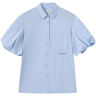 Marc O'Polo/MOP26夏季新款设计感法式泡泡袖白色半袖衬衫女上衣