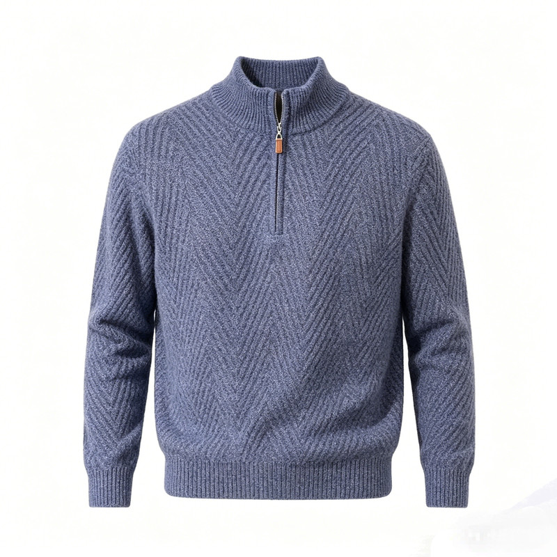 鹿王宽松羊绒半高领拉链针织新品