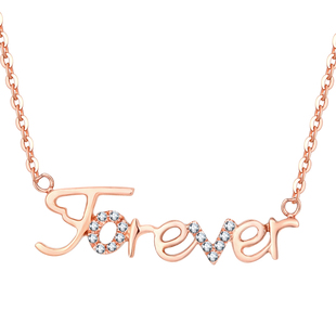 古巴链 黄金18k金项链女款 forever字母钻石锁骨链 时尚真钻套链