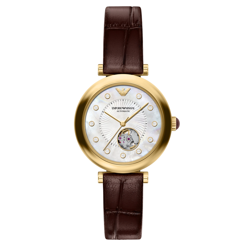 【秋季新品】Armani阿玛尼手表白月光皮带镂空机械女表AR60097