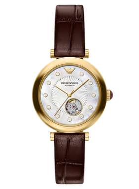 【秋季新品】Armani阿玛尼手表白月光皮带镂空机械女表AR60097