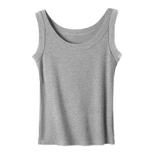外穿吊带防走光螺纹背心西装夏季女螺纹修身新款灰色打底无袖上衣