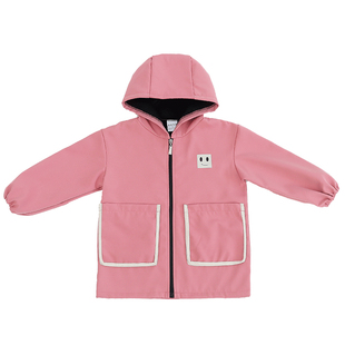 女童防水罩衣长袖拉链画画中大童加绒防脏围裙小孩羽绒服宝宝罩衫