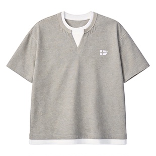 Dream made 美式假两件V领短袖男款2026新款夏季重磅男生半袖T恤