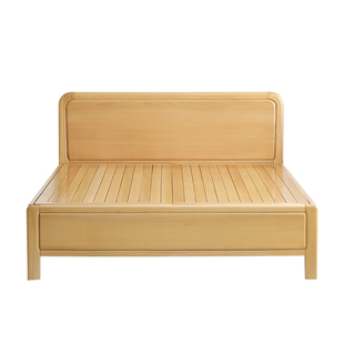 全实木榉木1米2北欧原木风1米8纯简约儿童主卧室小户型双人大婚床