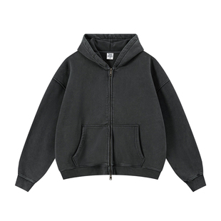 cleanfit短款宽松拉链卫衣潮牌美式高街纯色休闲加绒连帽开衫外套