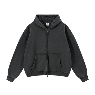 纯色短款宽松拉链连帽卫衣男秋冬