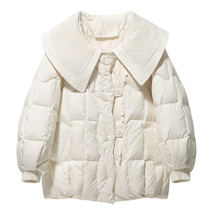 大码女装轻薄娃娃领羽绒服200斤胖mm新款韩版减龄大翻领洋气外套