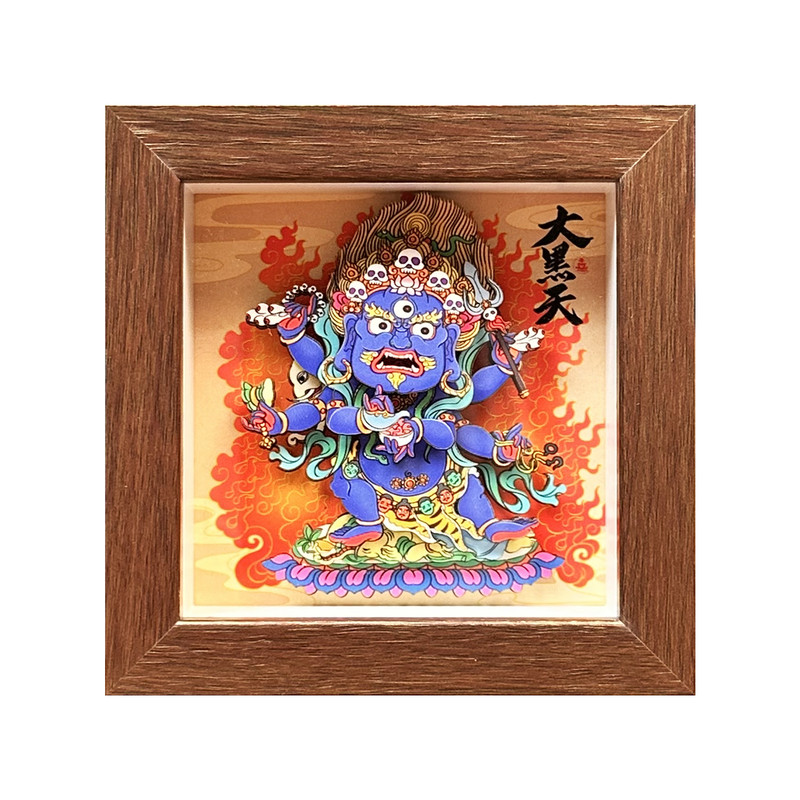 藏式唐卡大黑天立体纸雕画摆件