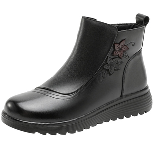 奥康 女鞋2025冬季时装靴真皮加绒加厚妈妈靴黑科技双重保暖短靴