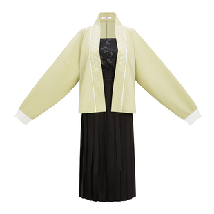 花朝记｜青提｜宋制日常汉服针织飞机袖短衫吊带中长褶裙春秋女装