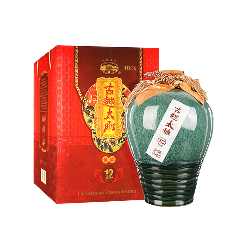 古越龍山紹興黃酒官方旗艦店十二年陳古越太雕花雕酒2.5L禮盒裝