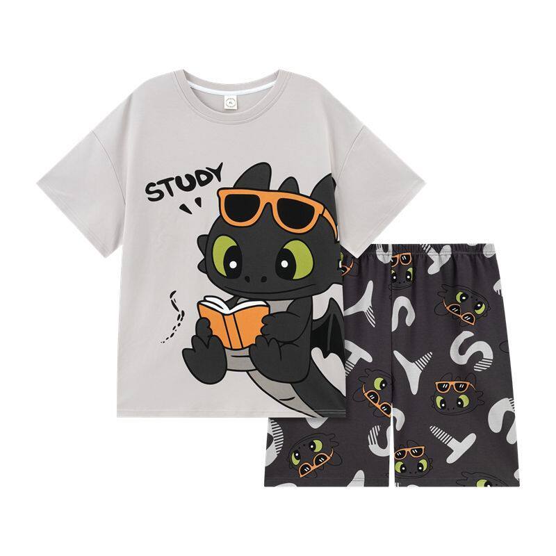 无牙仔青少年睡衣男夏季纯棉短袖短裤学生夏天休闲宽松家居服套装