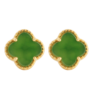 四叶草和田玉碧玉纯银耳钉女新中式高级绿色玉石耳饰耳环生日礼物