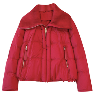 超火减龄白色针织翻领白鸭绒加厚羽绒服女2025冬装新款高级感外套