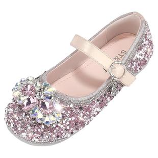 星期六童鞋女童水晶公主鞋2025秋季新款女孩闪钻软底单鞋儿童鞋子