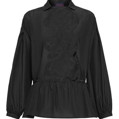 雅莹桑蚕丝衬衫刺绣收腰通勤上衣