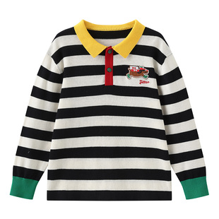 clanc潮牌童装24春季新款儿童条纹百搭翻领纯棉毛衣男童针织衫