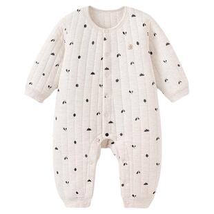 babylove婴儿连体衣冬季薄夹棉保暖哈衣爬服男女宝宝外出居家衣服