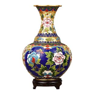 程老师北京景泰蓝花瓶铜胎掐丝珐琅花瓶家居摆件花丝牡丹金地留香