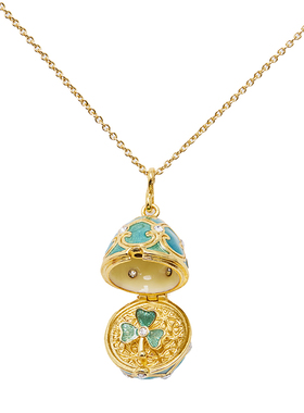 珐琅釉多色三叶草彩蛋毛衣项链