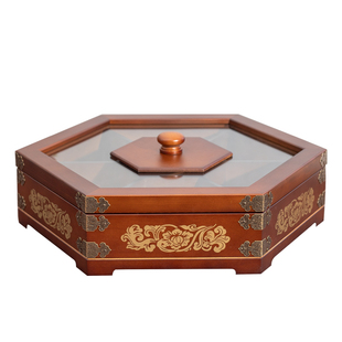 家用分格茶几干果盘客厅简约新中式实木坚果盘结婚瓜子零食糖果盘