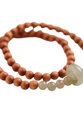 青山黛灵隐奶香檀木和田跑环双圈手串国风简约玉石情侣气质手链