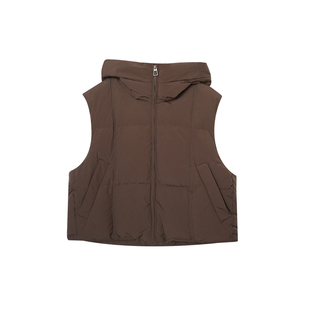 90白鸭绒 女士连帽半高领羽绒马甲 保暖利落短款坎肩外套 冬款k