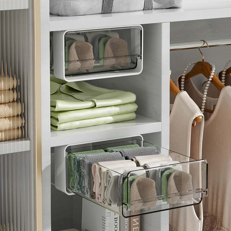 桌面杂物桌子文具隐形收纳打孔拉抽收纳盒置物架桌下悬挂免抽屉式