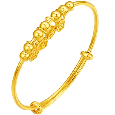 周六福黄金计价足金手镯儿童岁岁平安推拉镯子新生宝宝新年礼物