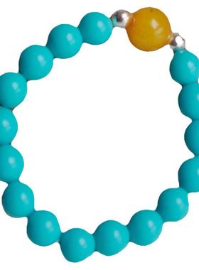 OkFineyard天然绿松石戒指女小众设计蜜蜡串珠弹力指环转好运尾戒